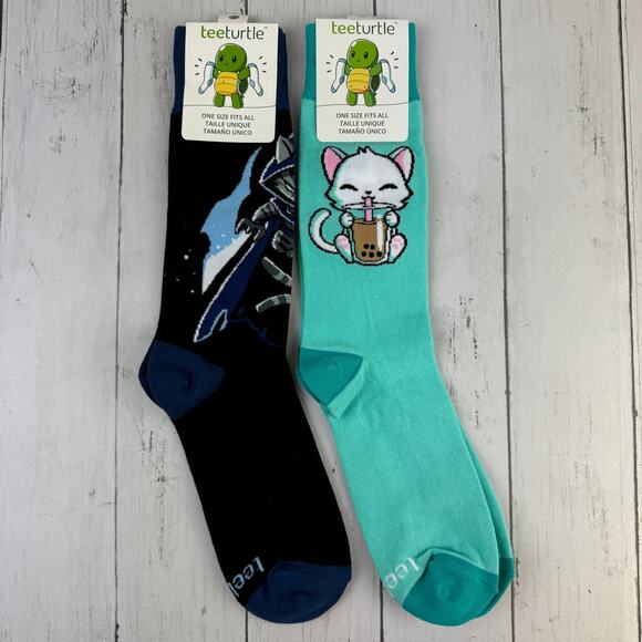 2-NWT Teeturtle Shadow Claw Cat Boba Tea Crew Socks Gift Stocking Stuffer - Picture 2 of 5